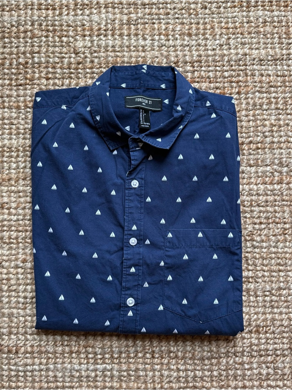 Forever 21 Navy Short-Sleeve Button-Down with White Sail Print